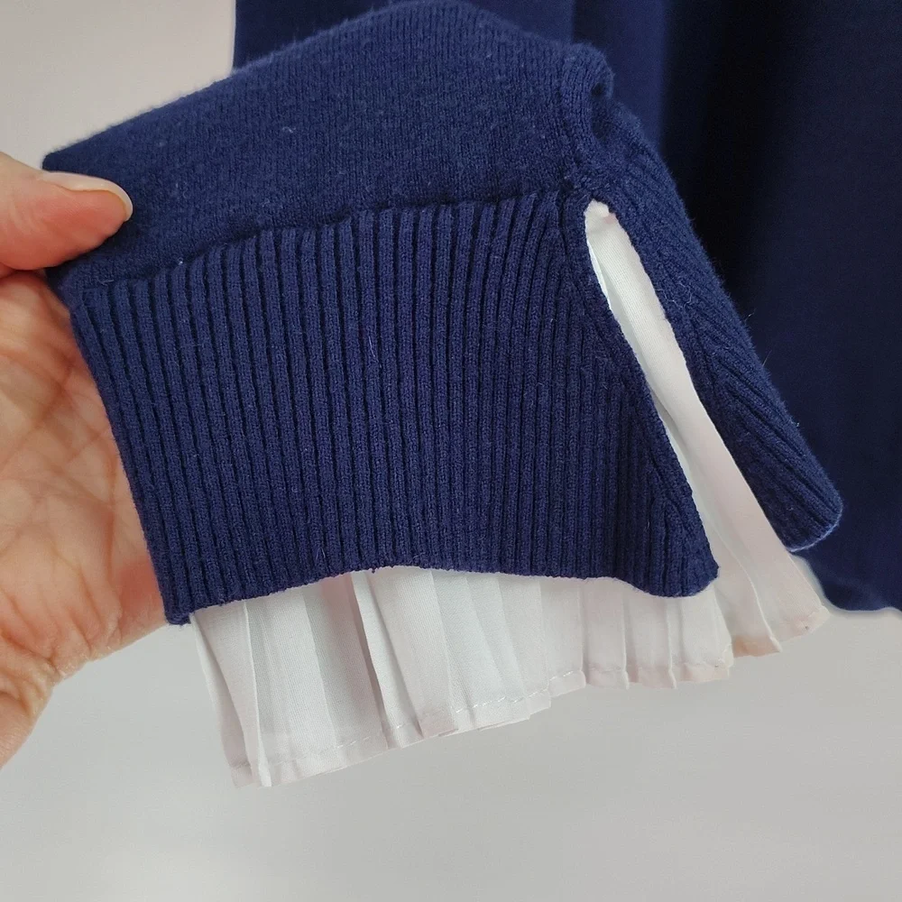 Vila Milano Knit Top Size Large XL Ruffle Neck Cuff Detail Quiet Luxury - Picture 4 of 6